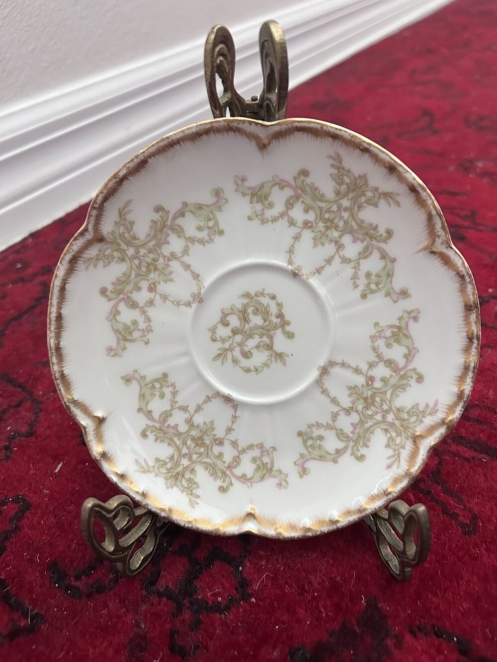 Vintage Haviland Limoges Green & Pink Vines Gold Gilt 5.5" Saucer Plate